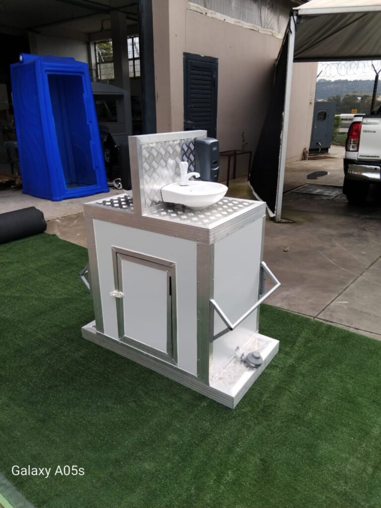 Portable single hand wash basin shown on Tent Technics original product page
